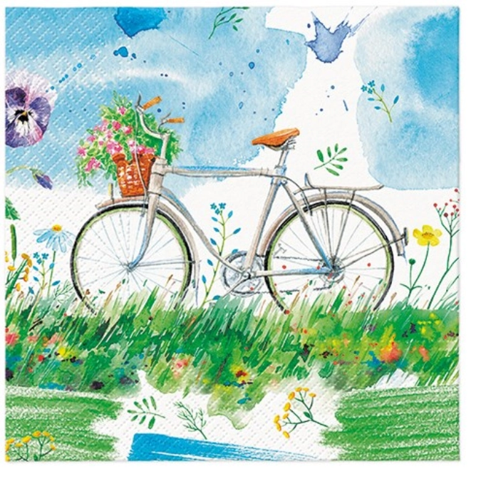 Serviettes de table 20x aquarelle vélo 33x33cm
