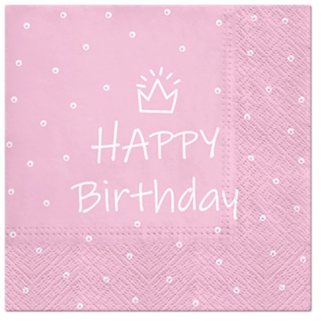 Serviettes Lunch 20x Happy Birthday rose, 33x33cm