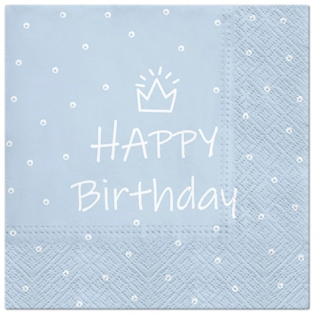 Serviettes Lunch 20x Happy Birthday bleu clair, 33x33cm