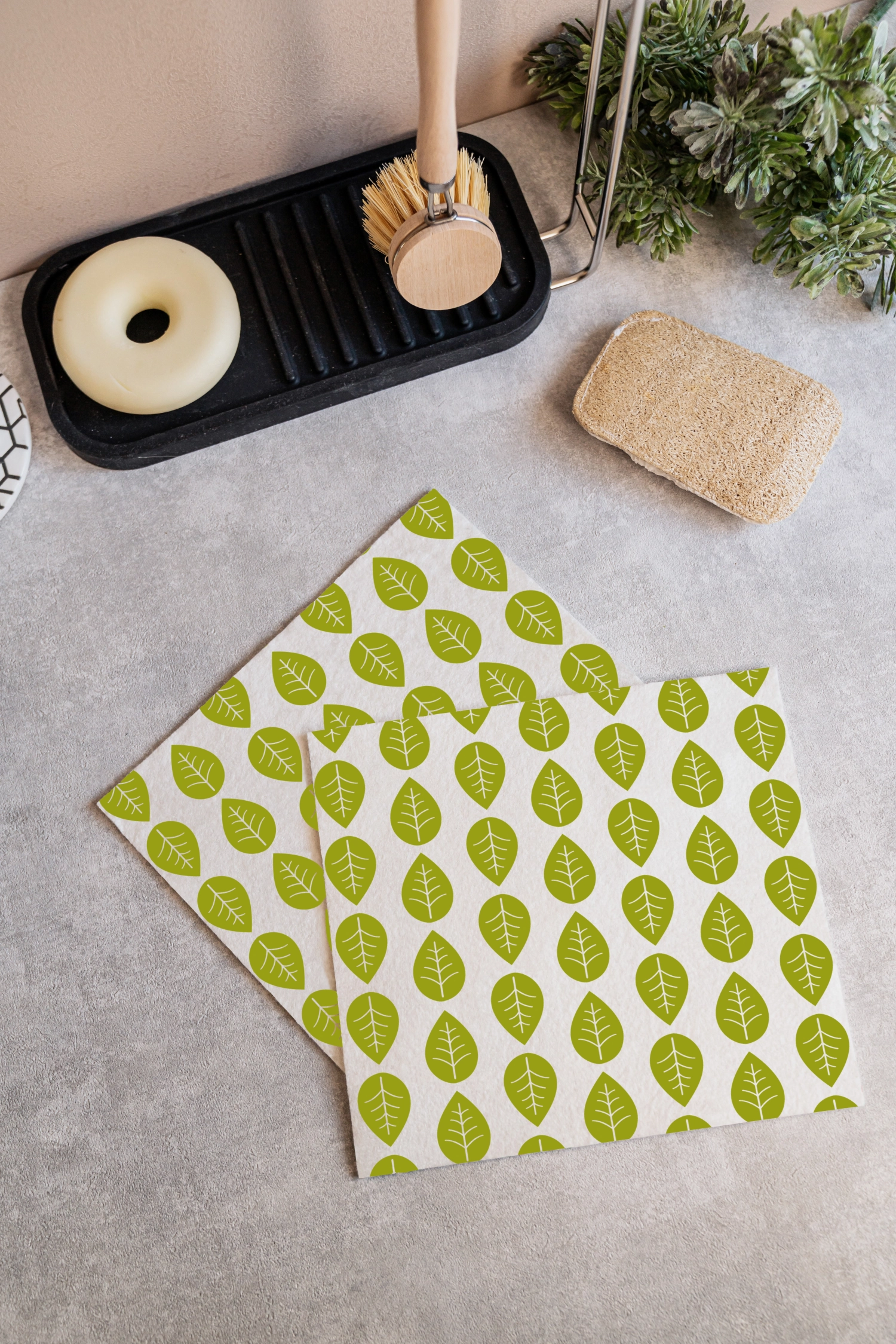 Lot de 2 chiffons éponges feuilles, réutilisables