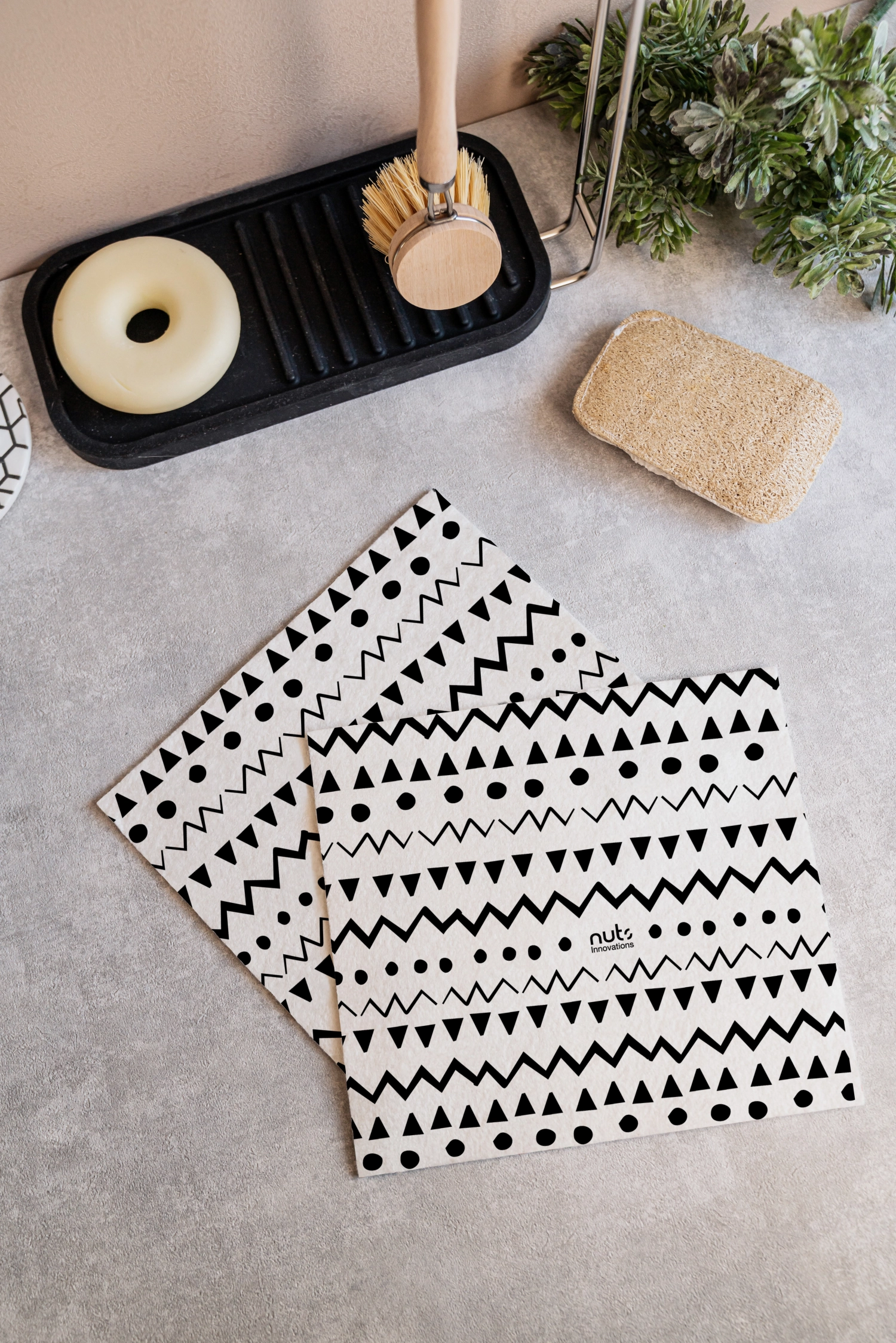 Lot de 2 chiffons éponges Ethno, réutilisables