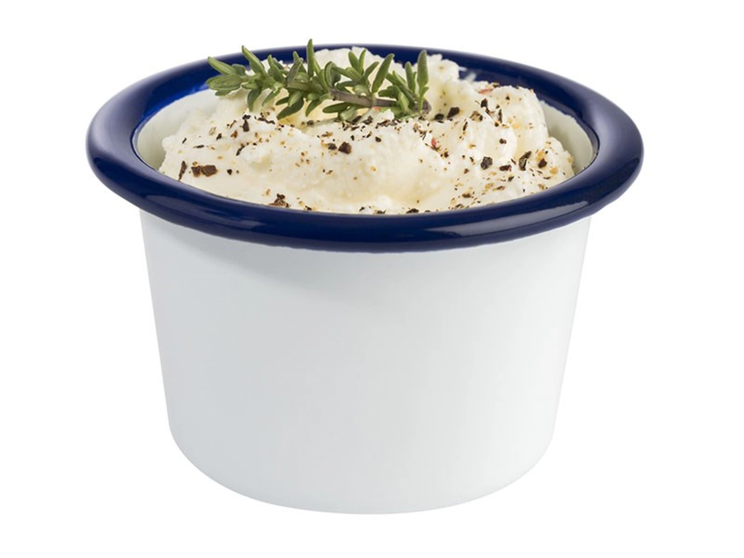 Schale Enamelware D7cm H4.5cm 0.08l weiss/blau