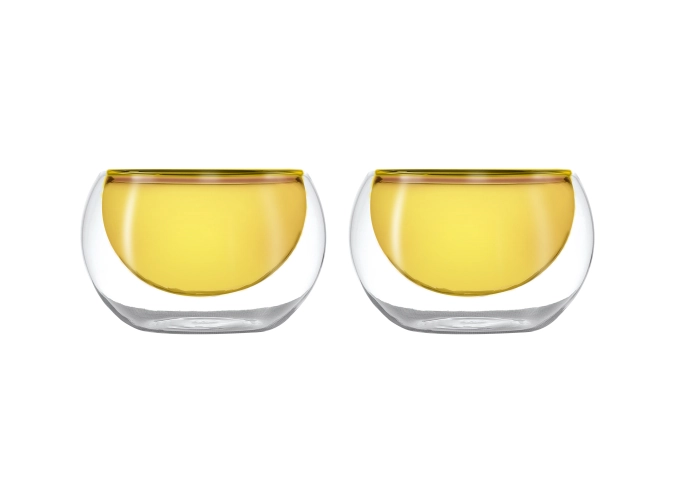 2 pcs. bols en verre double paroi jaune, 180ml