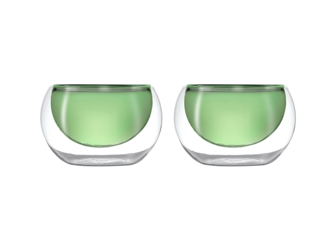 Set de 2 bols en verre double w. vert, 180ml