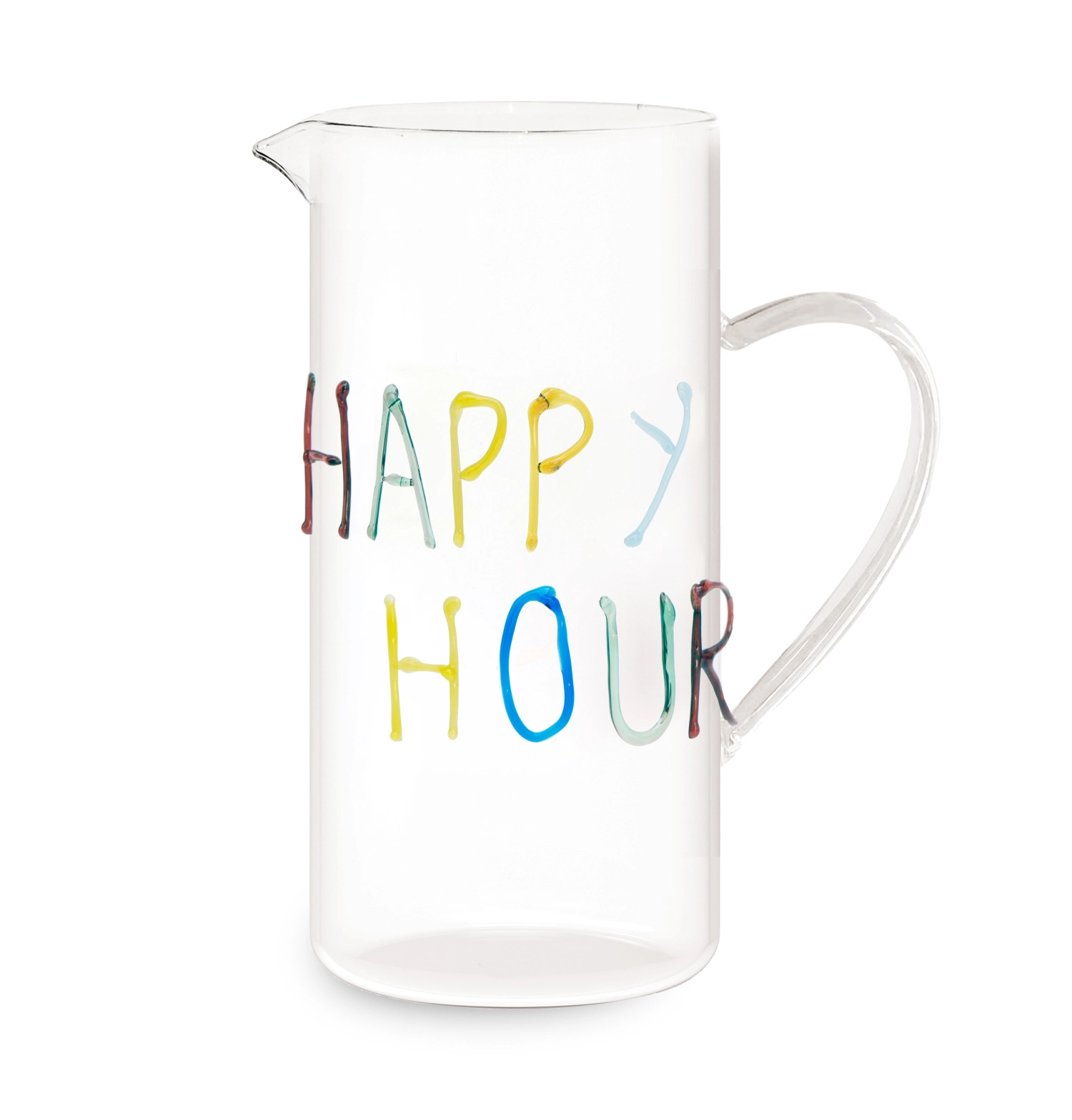 Pichet en verre borosilicaté happy hour, fait main, 1.2 lt.