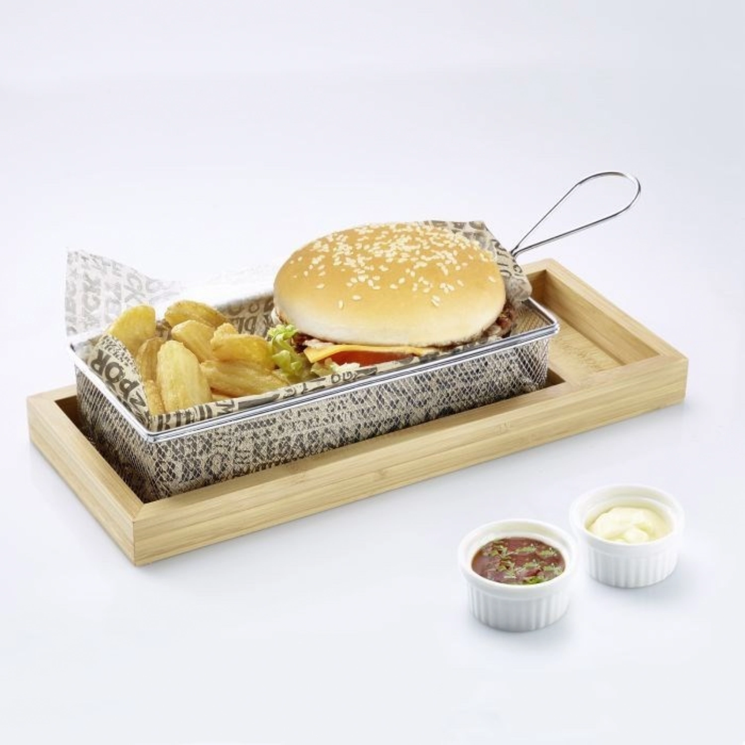 4-tlg. Set Servierkörbe mit Bambus-Tray und Tapa Schälchen