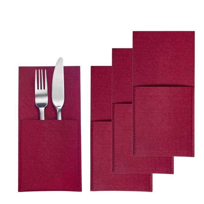 Set de 4 pochettes à couverts cozy, rouge, polyester