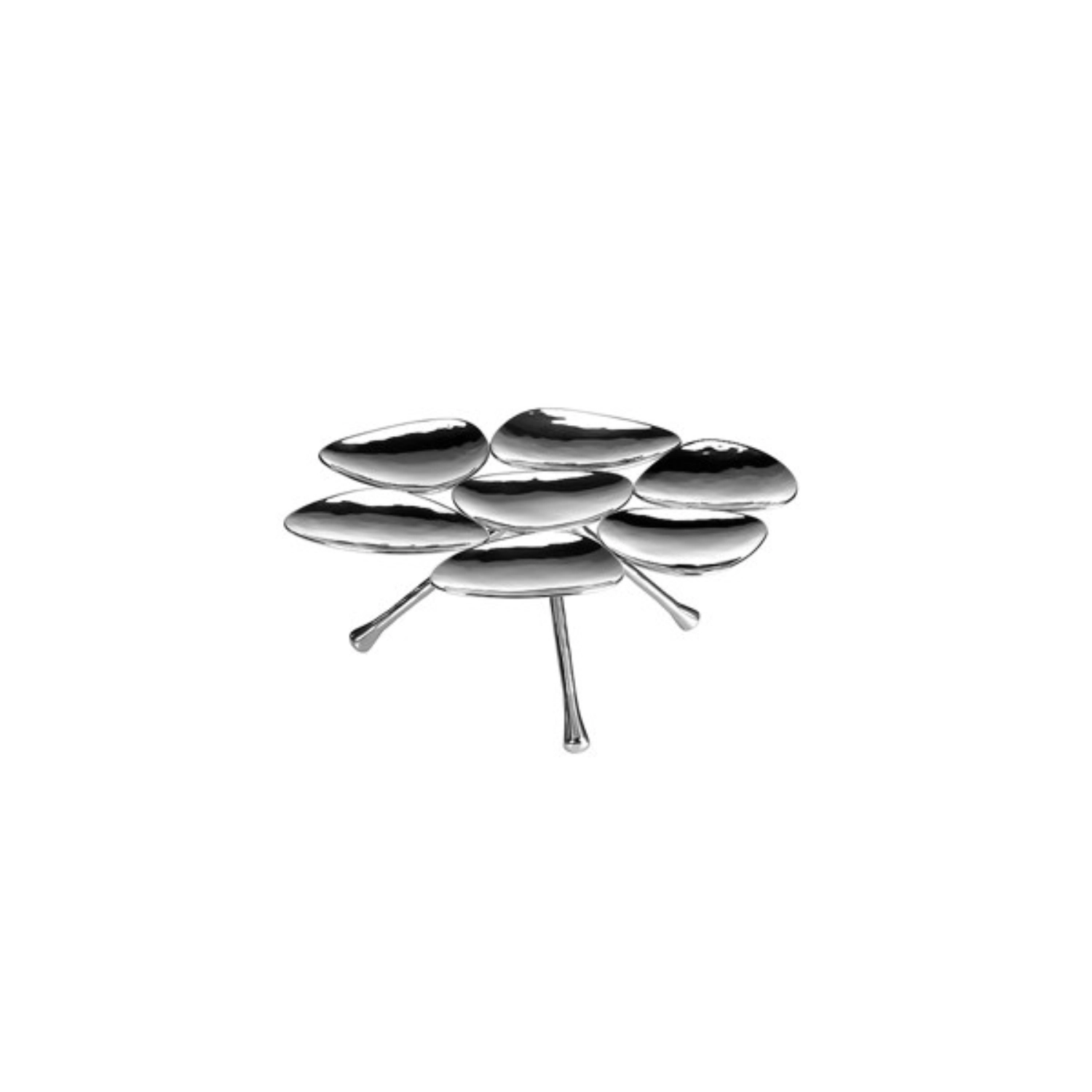 1 plateau a. 7 mini-assiettes en inox, martelé, D25cm, H9cm