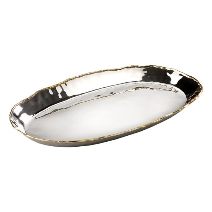 ARTISAN Plateau ovale, inox, martelé, laiton 24.5x15cm