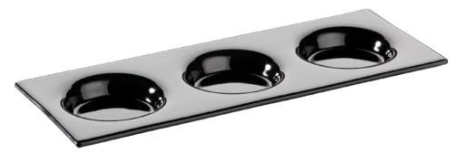 Glastablett m. 3 runden Vertiefungen, schwarz, 32x12cm
