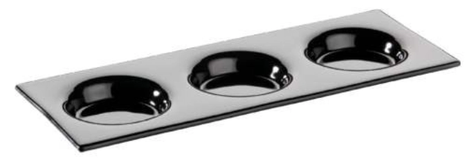 Glastablett m. 3 runden Vertiefungen, schwarz, 32x12cm