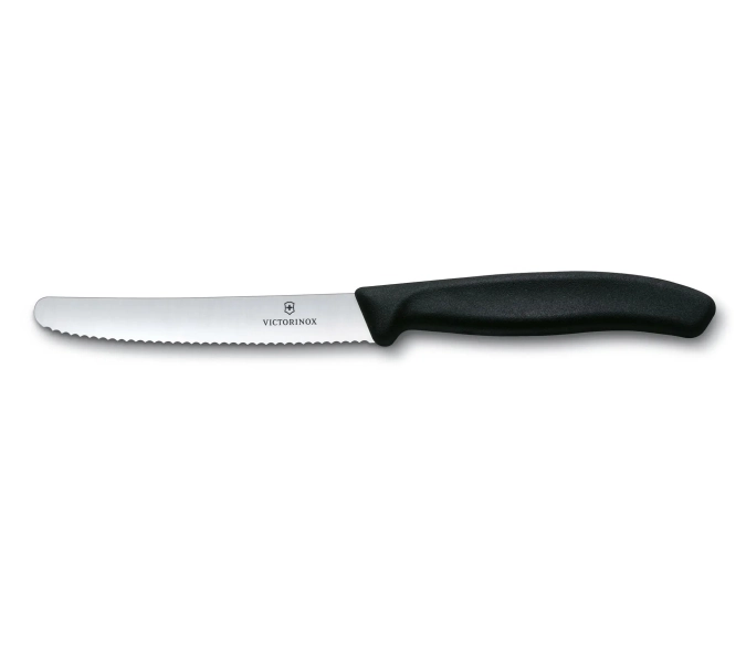 Swiss Classic, Couteau à tomates, 11 cm à lame crantée, noir