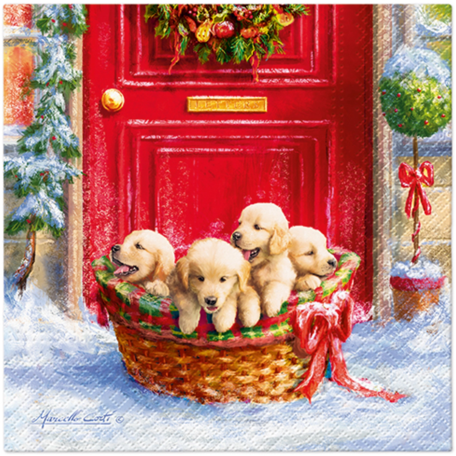 Serviettes de table Lunch 20x Christmas puppies, 33x33cm