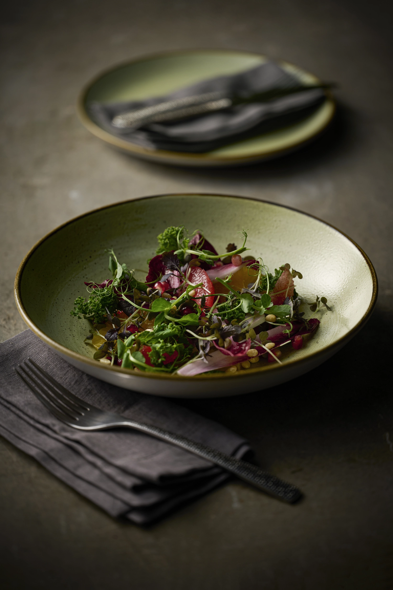 Stonecast Sage Green Coupe Teller flach