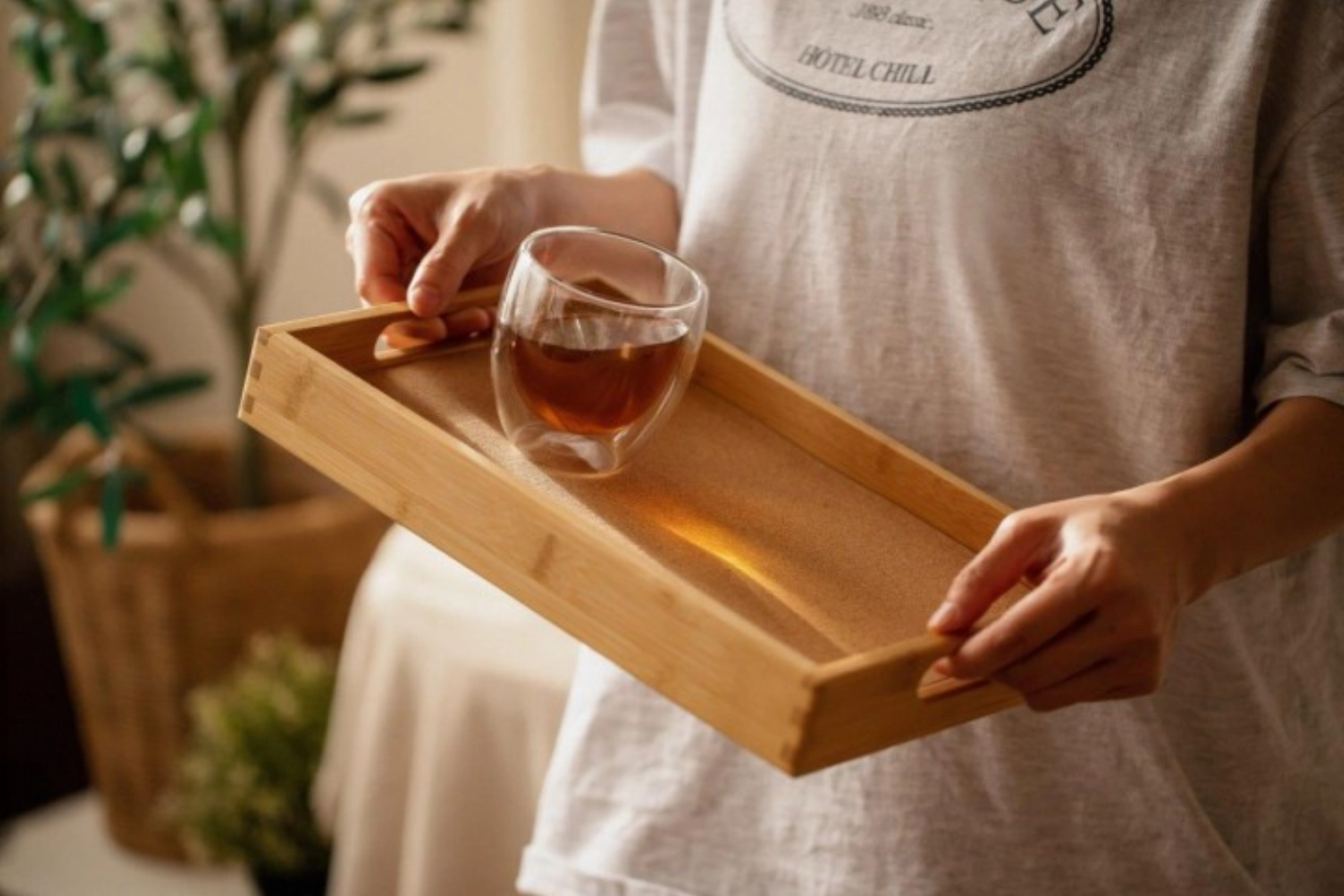 Serviertablett Bambus mit Korkeinlage