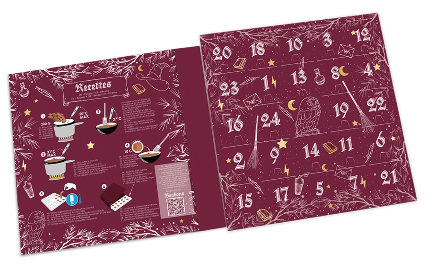 Calendrier de l'avent avec moules à chocolat magicien