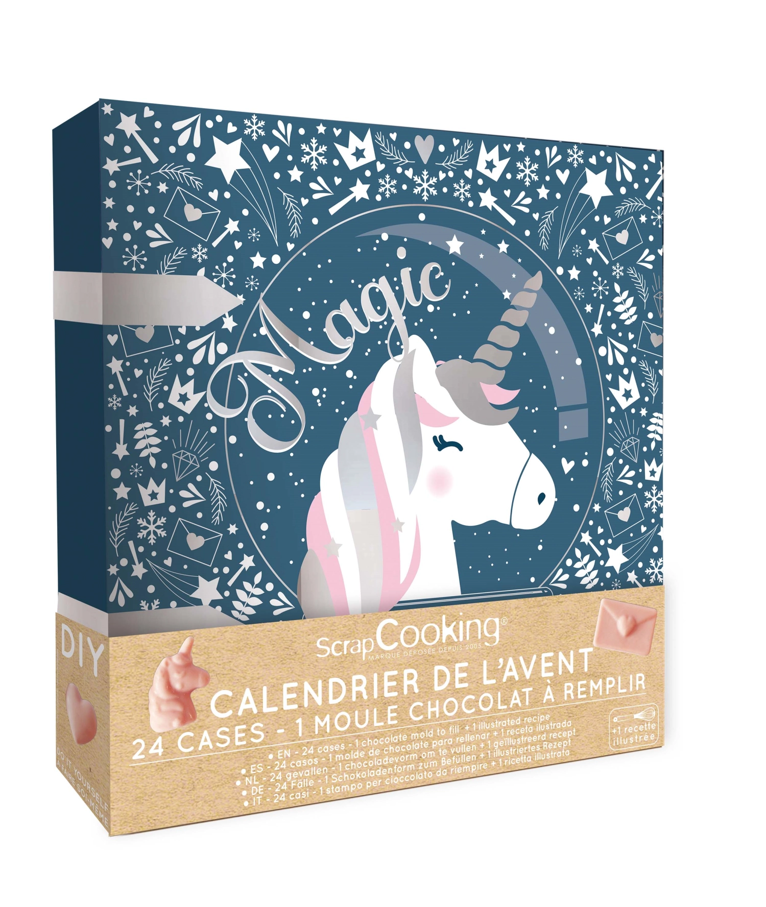 Adventskalender mit Schokogiessformen Einhorn