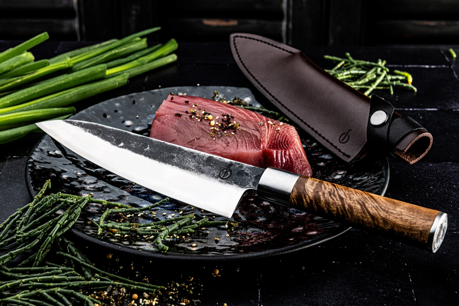 VG10 Kochmesser mit Lederetui