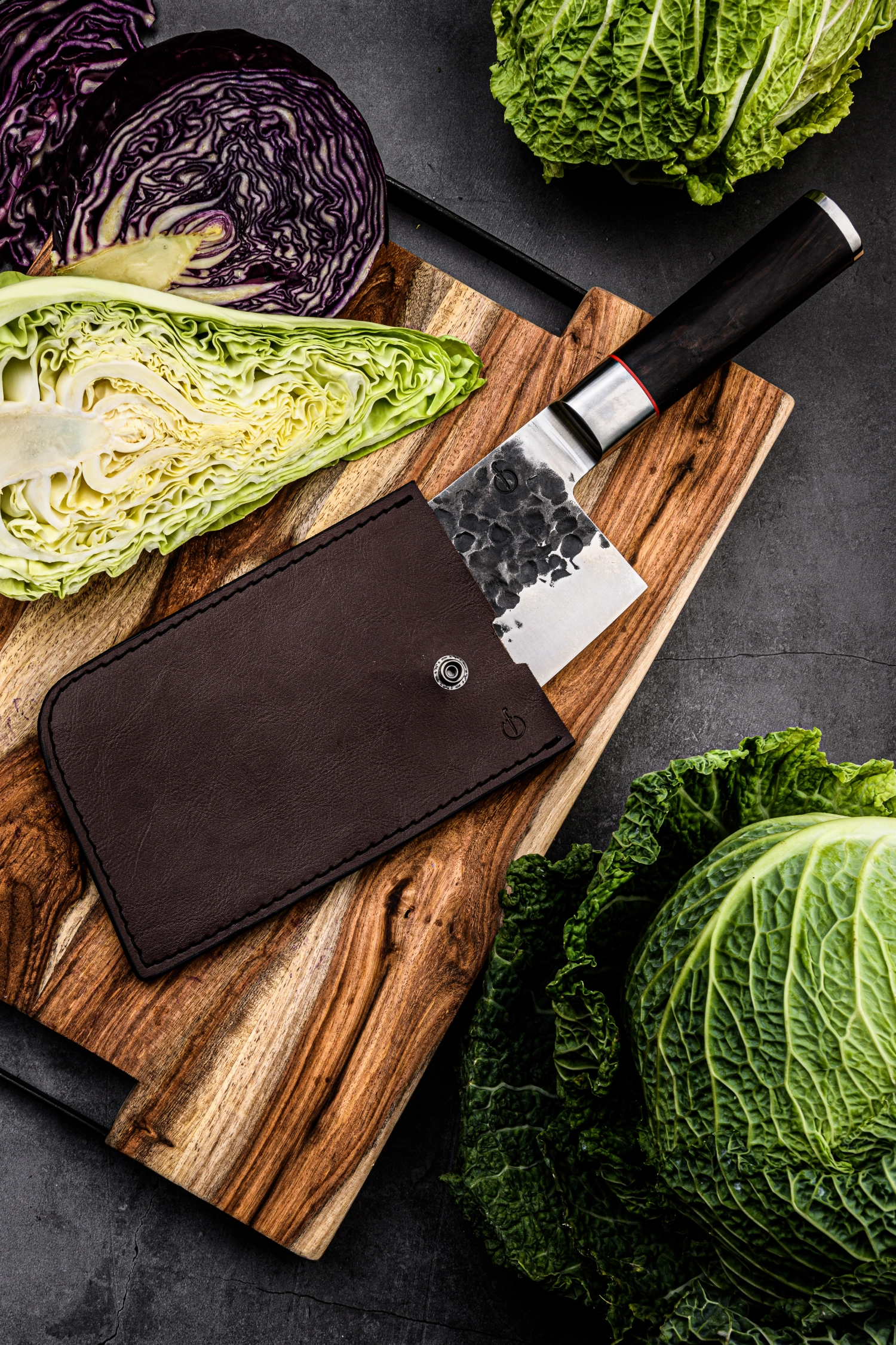 Forged étui en cuir Hachoir asiatique Olive, Sebra