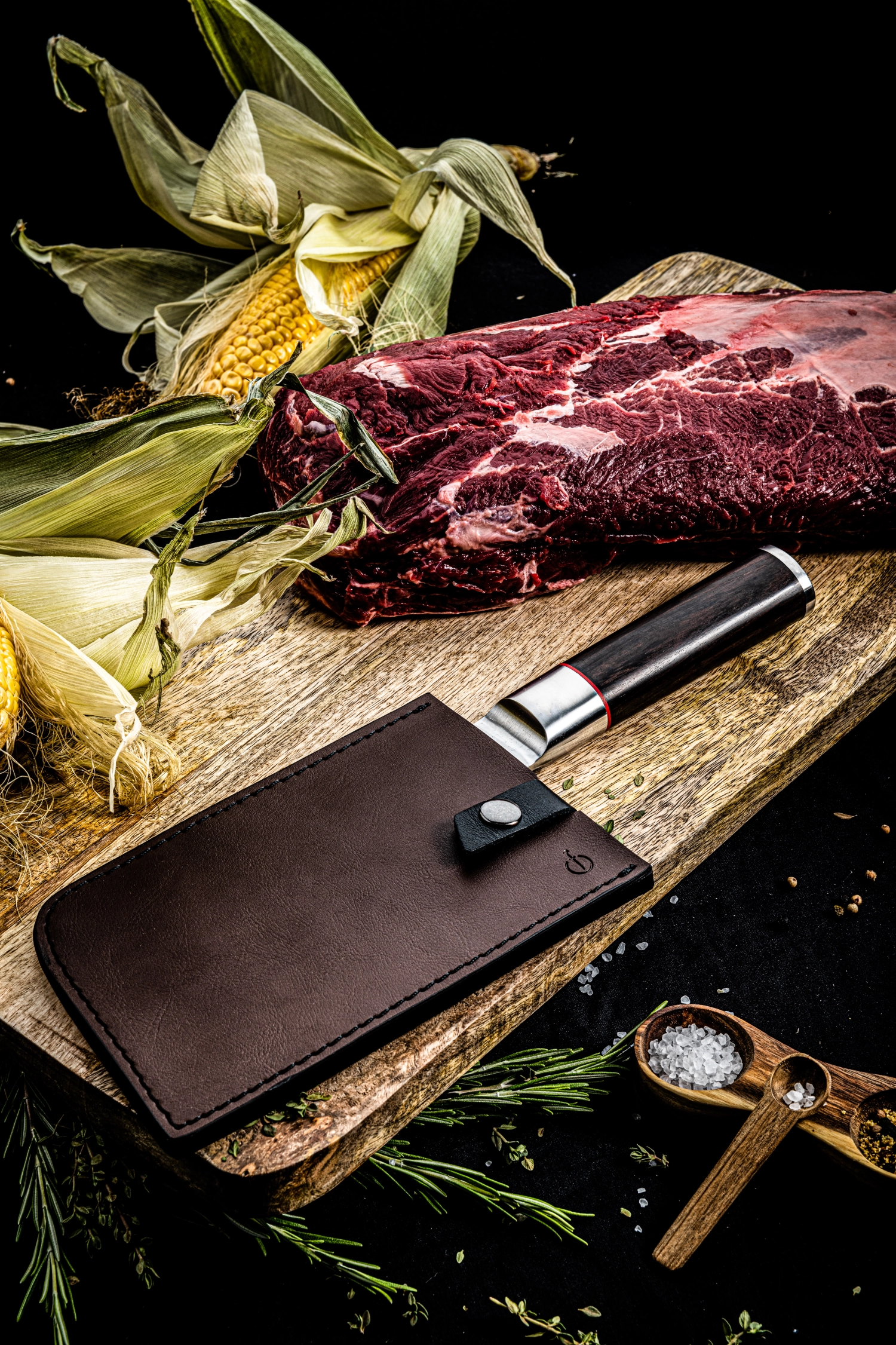 Forged étui en cuir Hachoir asiatique Olive, Sebra