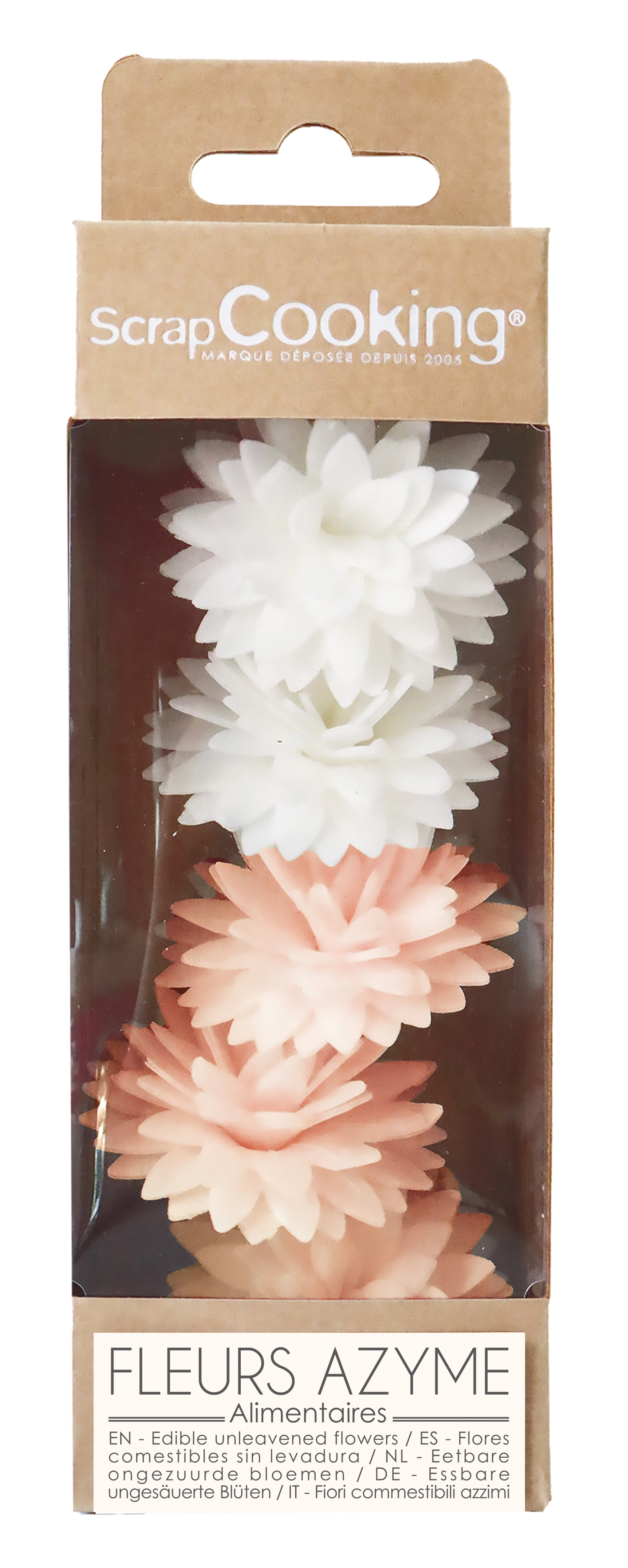 Set de 5 dahlias en papier comestible blanc, rose