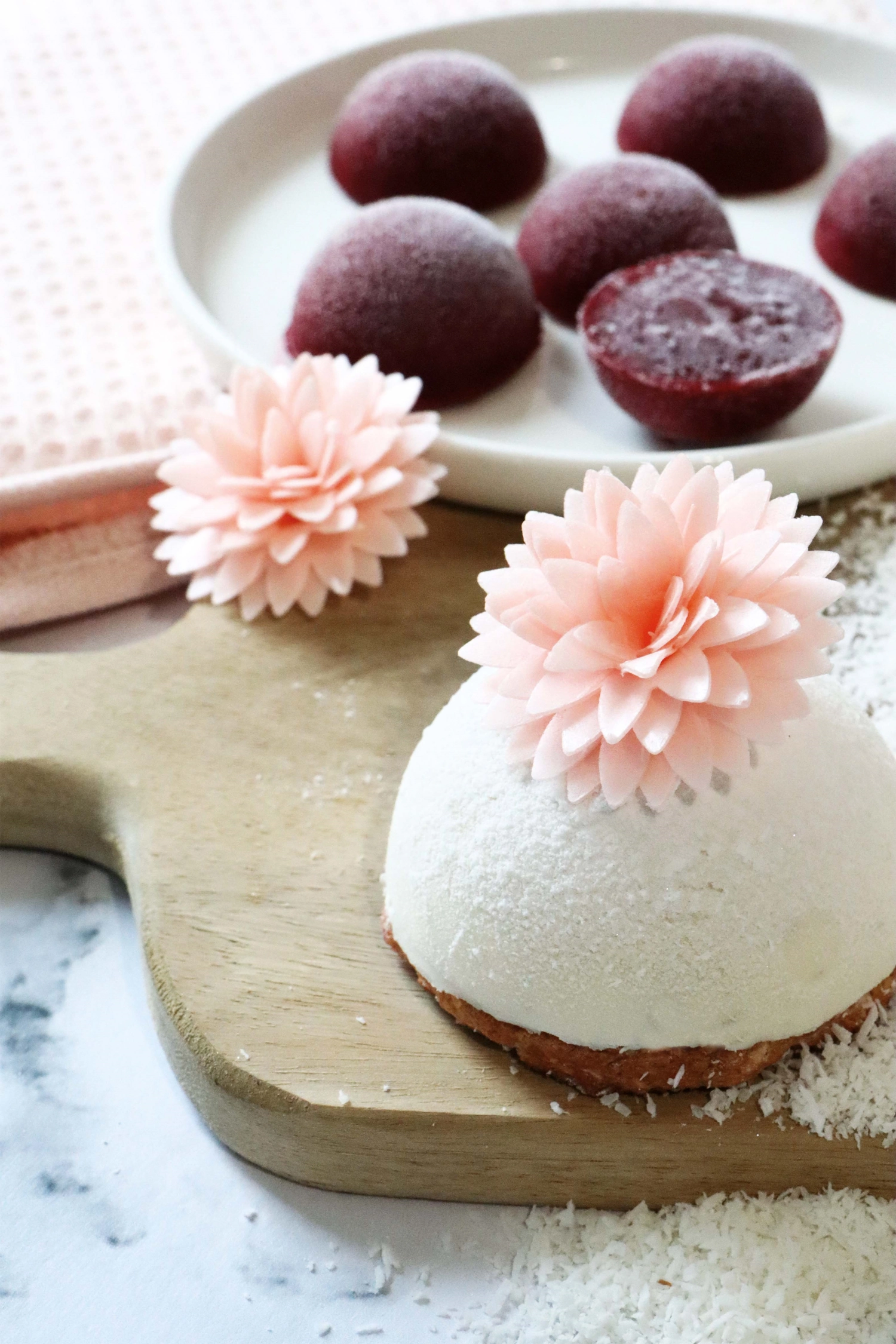 Set de 5 dahlias en papier comestible blanc, rose