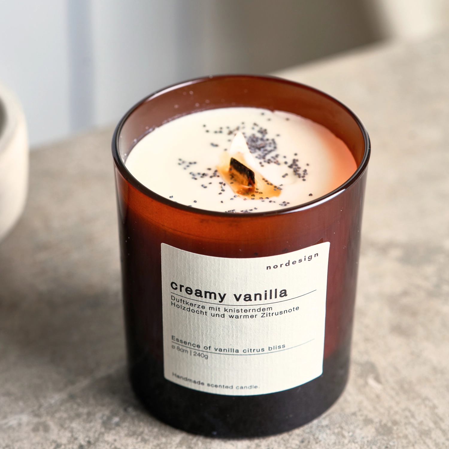 Duftkerze Glas Holzdocht Creamy Vanilla