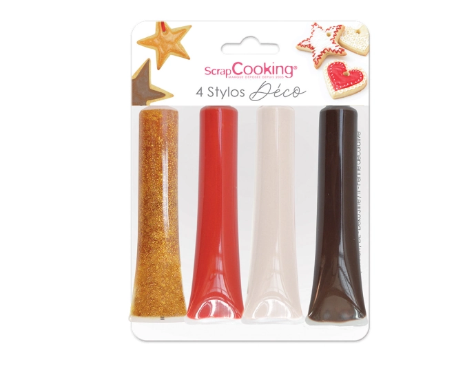 4 crayons de sucre scintillants or, rouge, blanc, choco