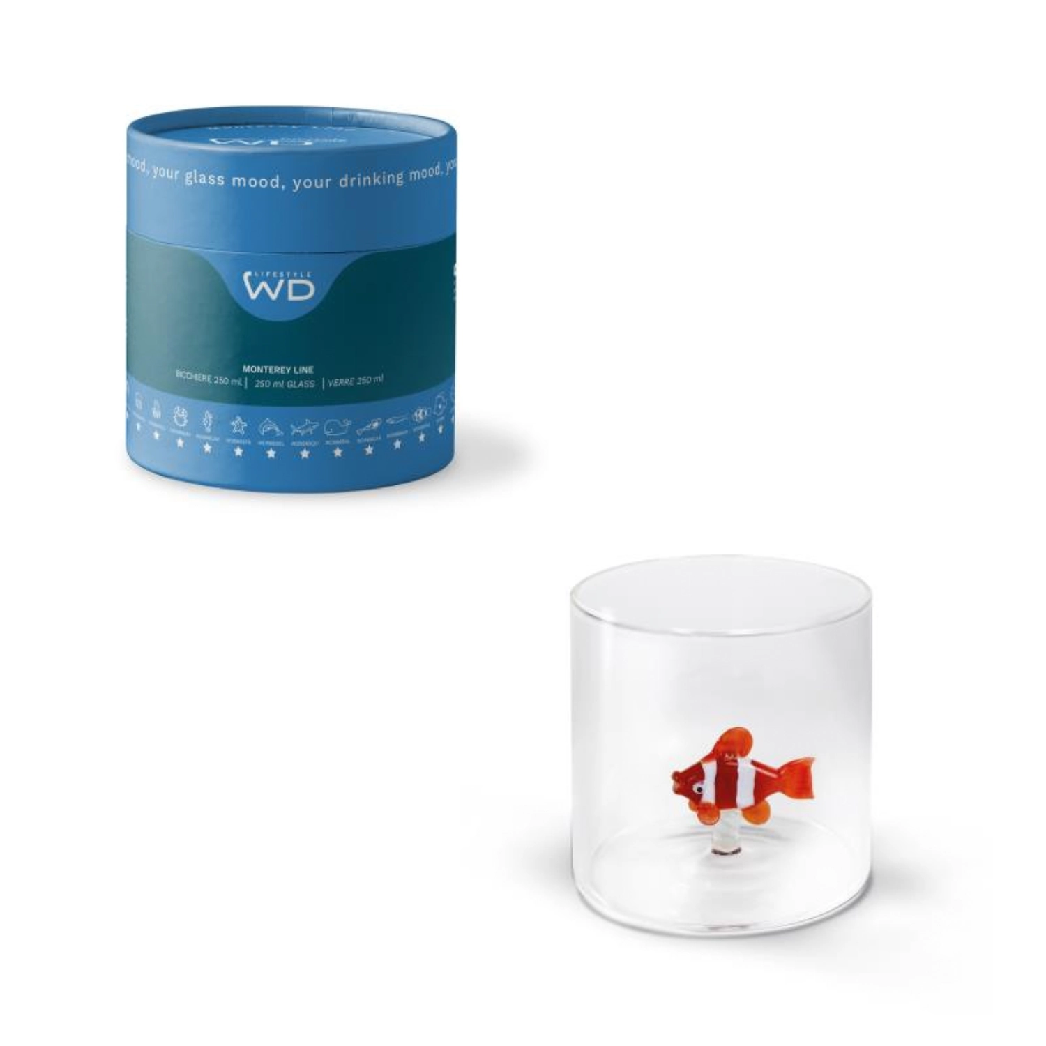 Borosilikat Trinkglas Clownfisch