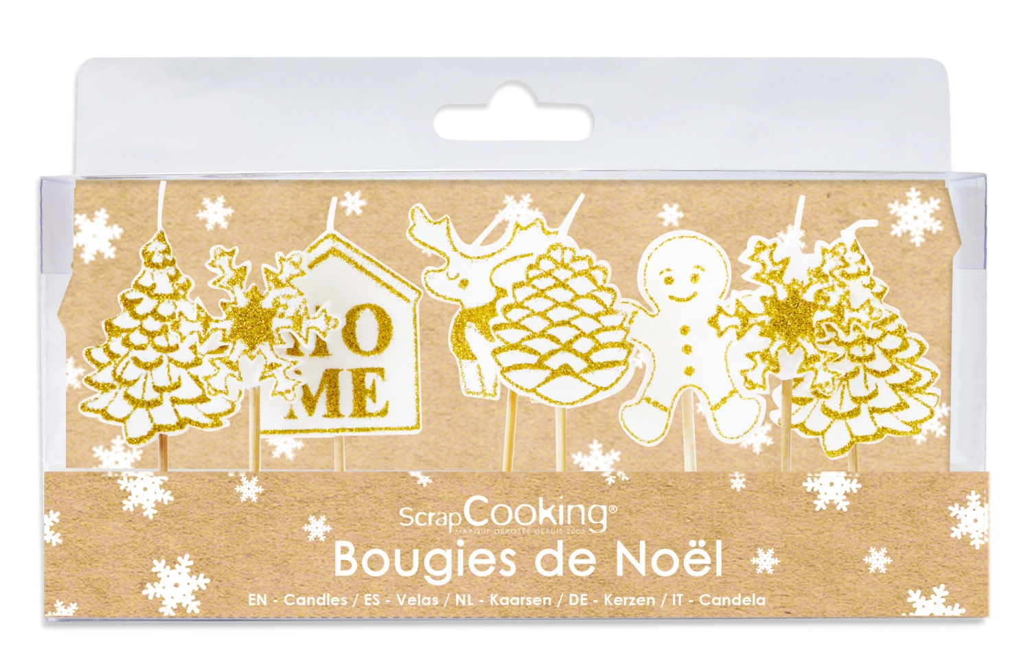 Set de 8 bougies de Noël or/blanc