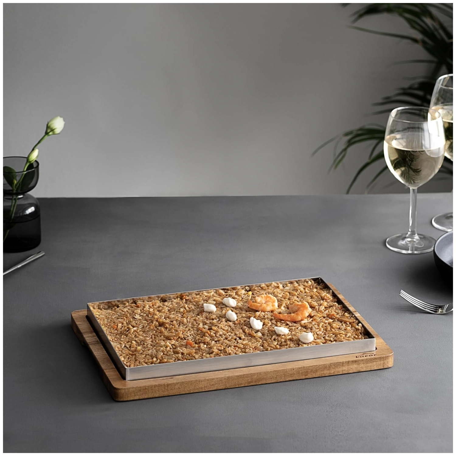 Plateau à riz 29.5x19.5x2cm avec soucoupe Acacia