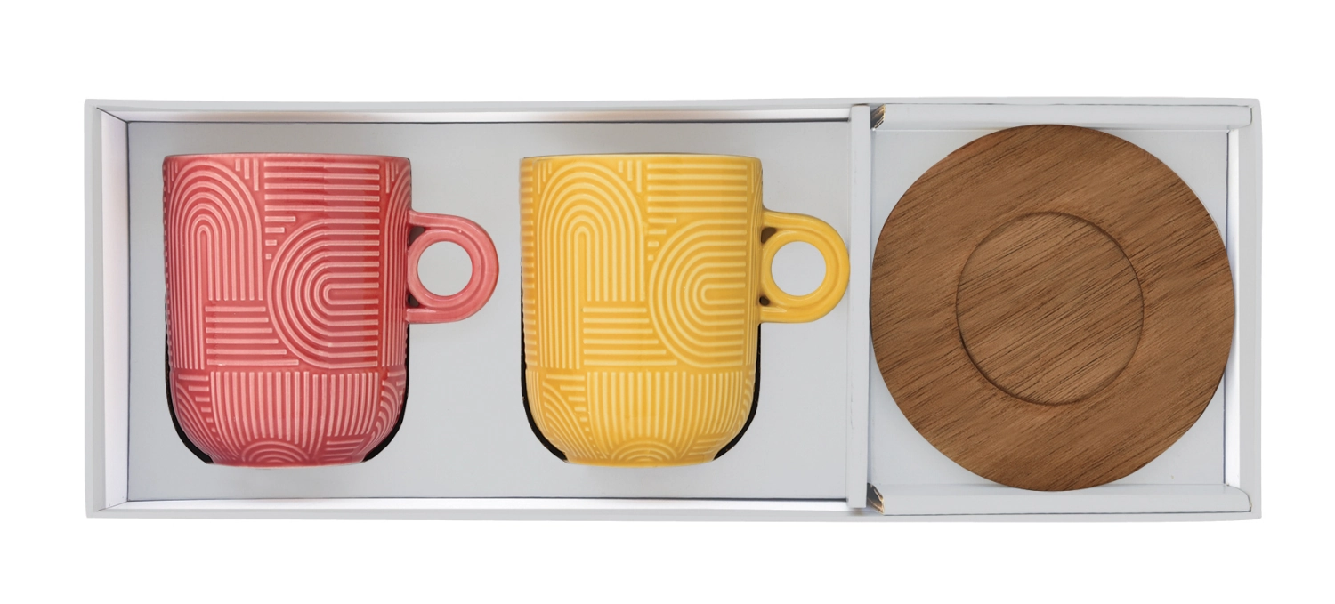 Set de 2 Take a Loop tasses à café sous-verres acacia