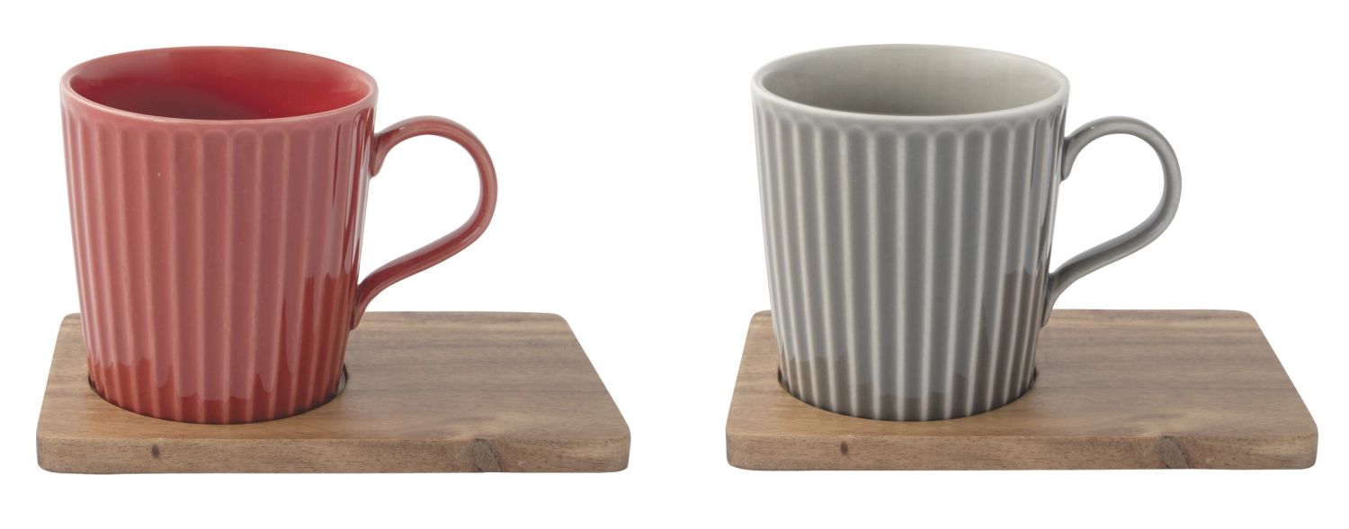 Set de 2 Take a Break tasses à café sous-verres acacia