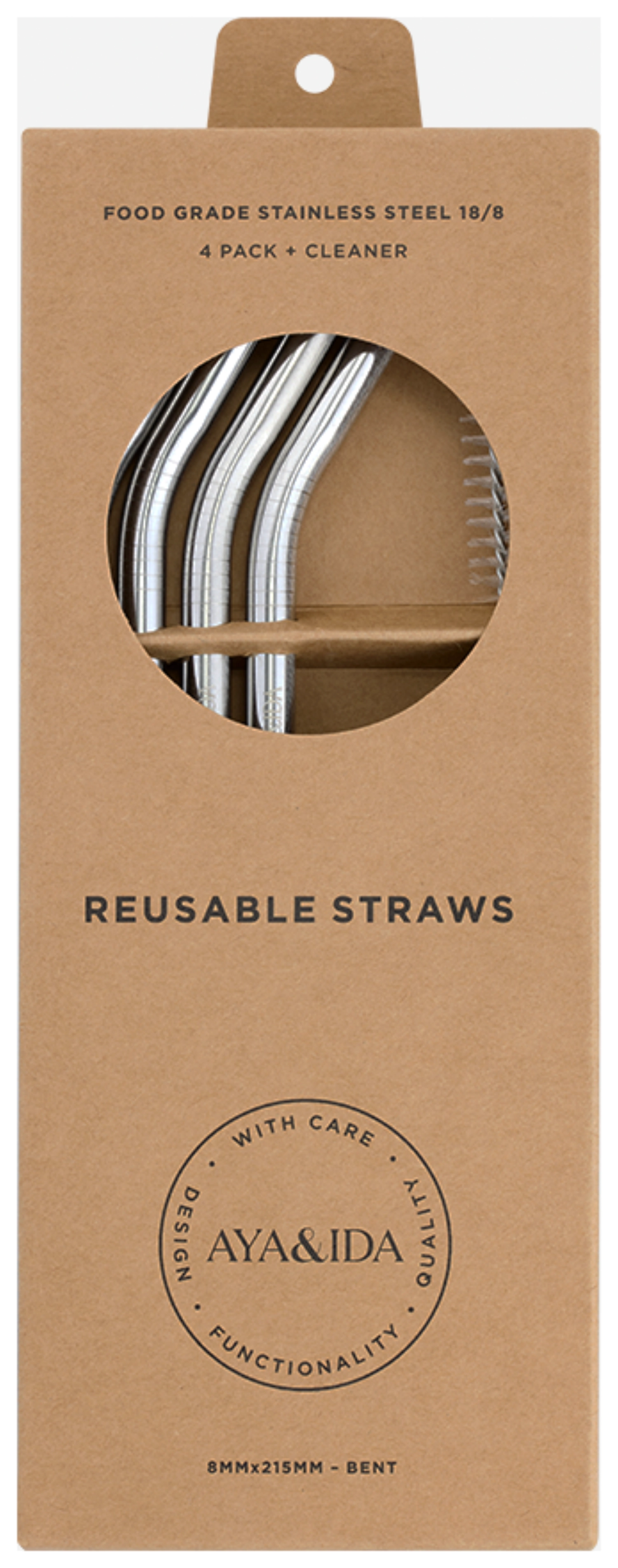 4er Set Strohhalm mit Bürste,  gebogen, Edelstahl