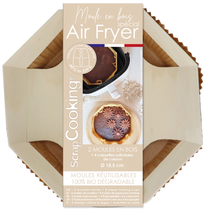 2 moules bois air fryer  D18.5cm + 4 caissettes sulfurisées