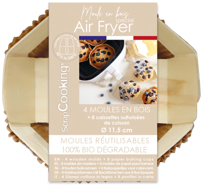 4 moules individuelle bois D11cm + 8 caissettes sulfurisées