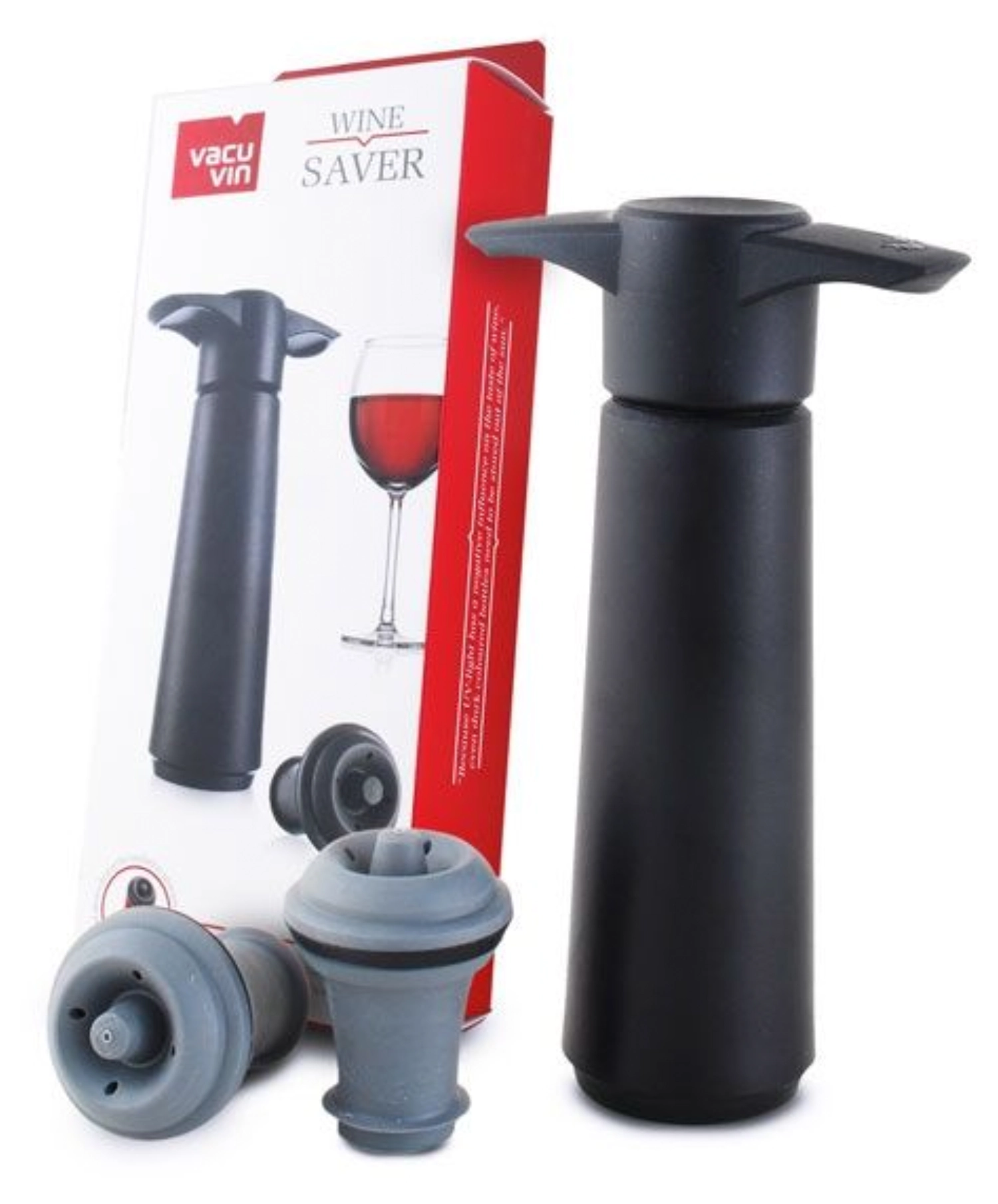 Vacu vin set - pompe avec 2 bouchons noir