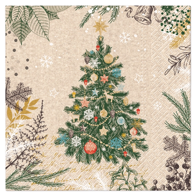 Serviettes Lunch 20x We care Vintage Christmas tree, 33x33cm