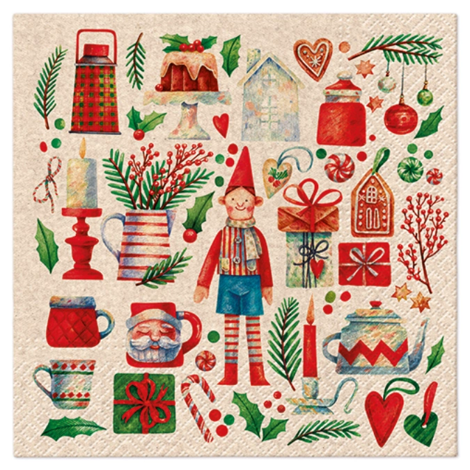 Serviettes Lunch 20x We care Vintage Christmas 33x33cm