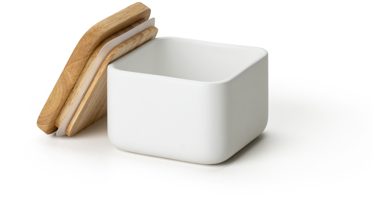 Boîte cér. blanc couvercle bois
