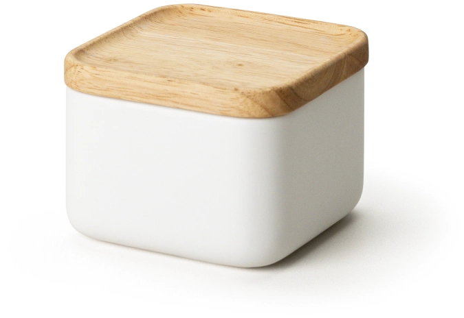 Boîte cér. blanc couvercle bois