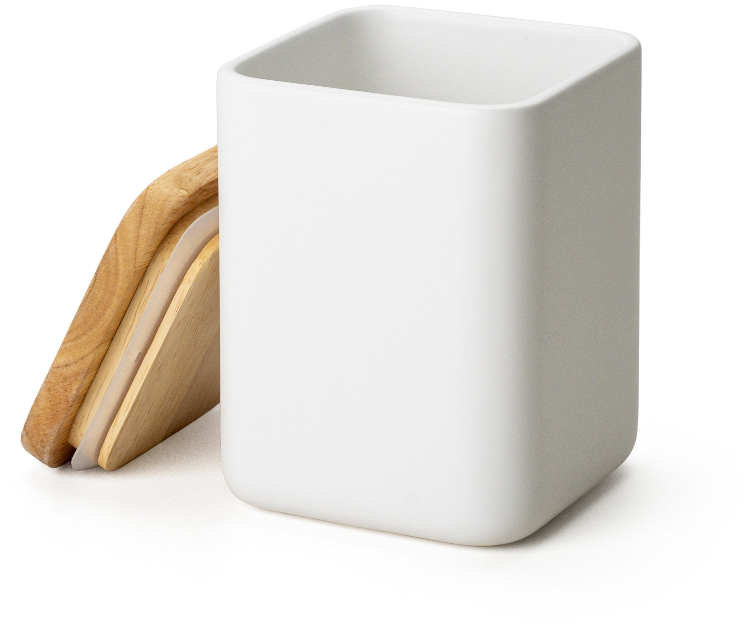 Boîte cér. blanc couvercle bois
