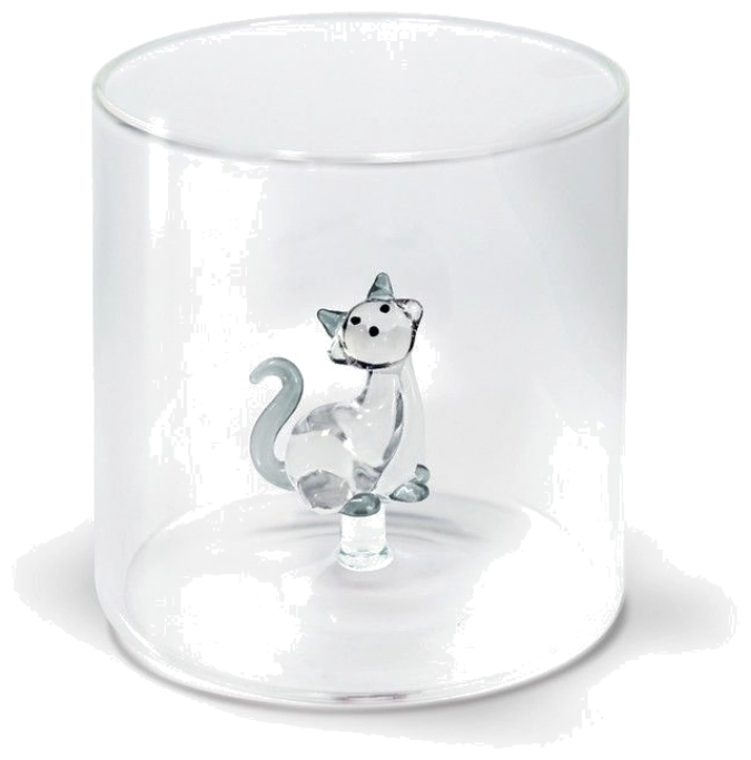 Borosilikat Trinkglas Katze mit Wollknäuel